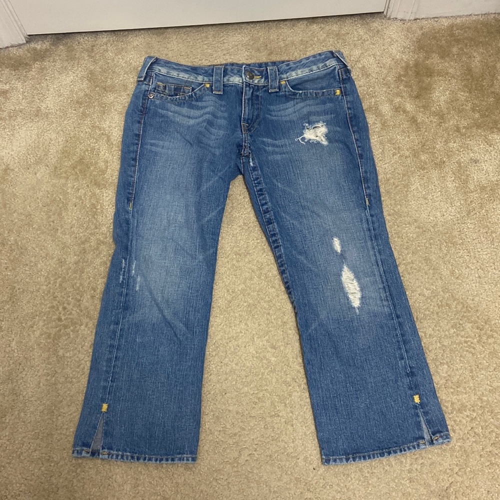 True Religion Women's Distressed Blue Denim Jeans
